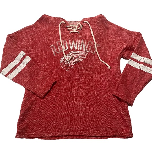 NHL DETROIT RED WINGS HOODIE Womens Size S Lace Up Retro Lightweight Sweatshirt - Picture 2 of 10